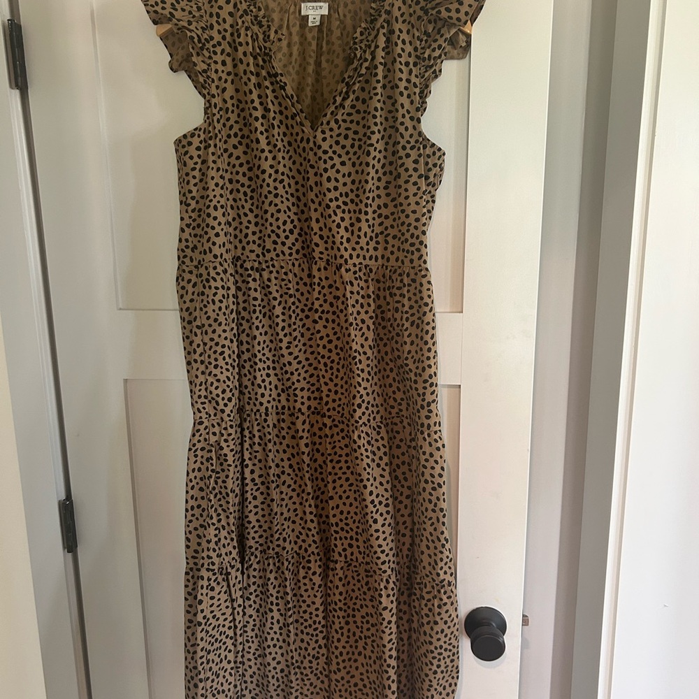 J. Crew Brown and Cream Ruched Midi Sundress